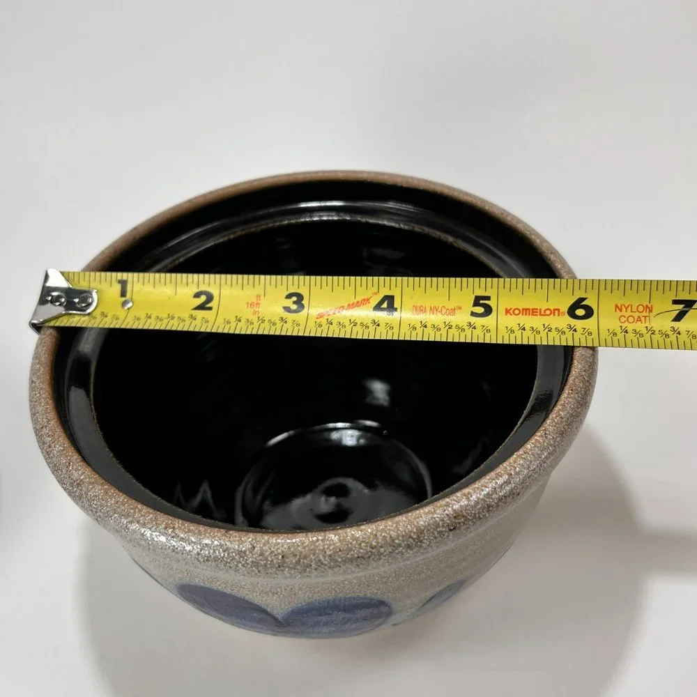 Vtg Rowe Pottery Works Butter Dish Crock Lid Stoneware Salt Glazed 80s